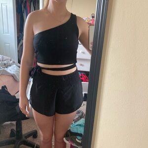 Garage Black Ribbed One Shoulder Top